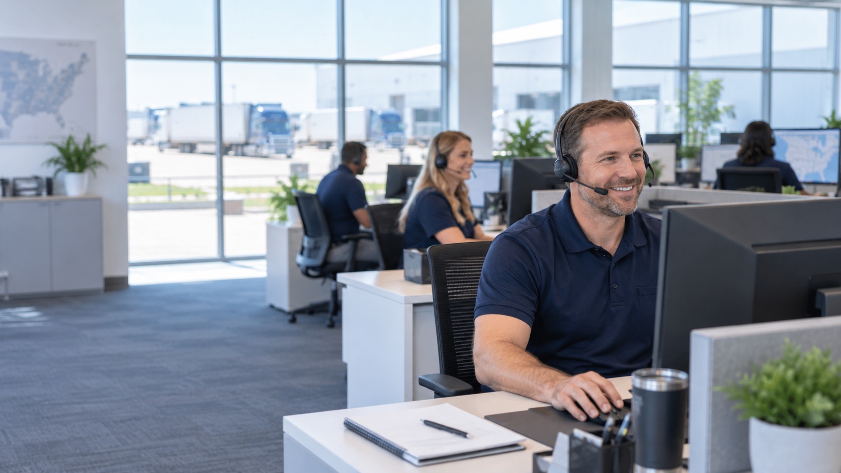 Lächelnder Mitarbeiter bei einem Telefongespräch im Büro